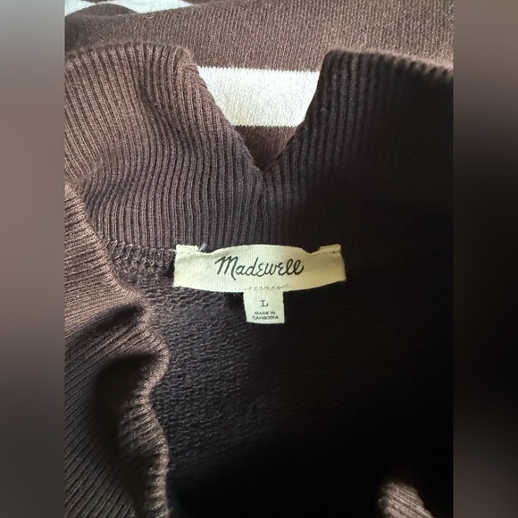 Madewell Chocolate Brown & White Striped Sweater / Sweatshirt Mockneck ☕️🍫🤎🤍 - Picture 5 of 6